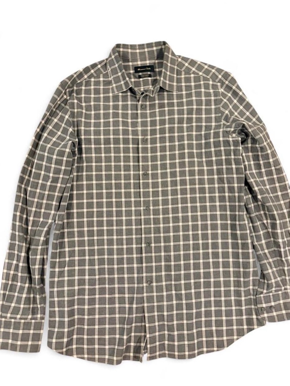 Massimo Dutti Gray and White Plaid Button-Down Shirt Men’s Large 100% Cotton
